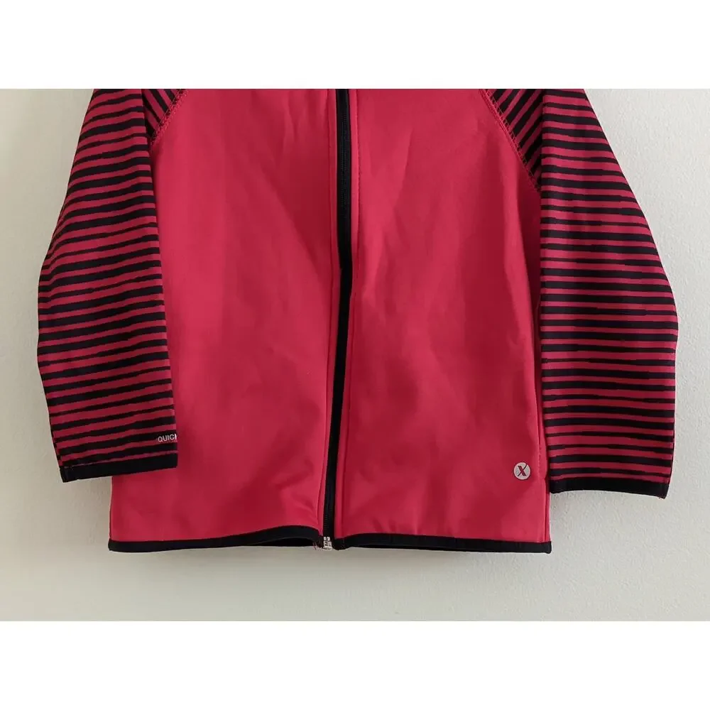 Xersion Red Zip-up Hoodie Sz XXS/4-5 Black Stripe Hood Pockets